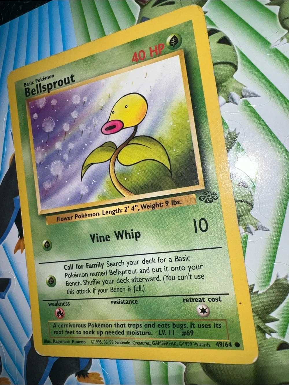 Pokemon Bellsprout Card - Yellow, Green, Purple Artwork